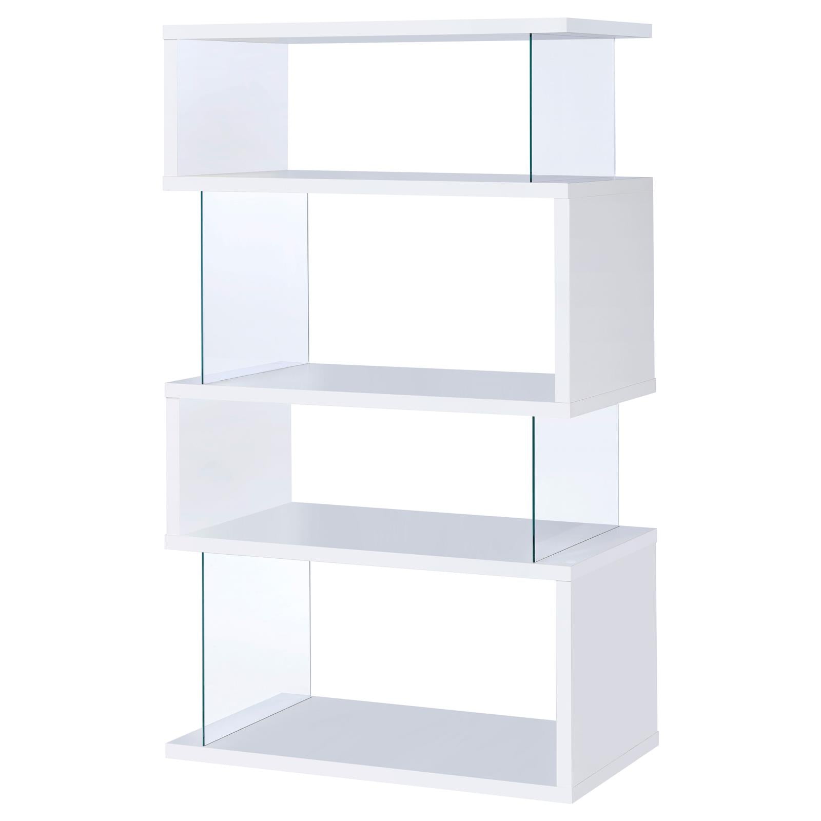 Emelle White/Clear 4-Tier Bookcase - 800300 - Luna Furniture - Dallas Store