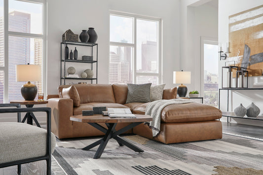 Emilia Caramel Leather 3-Piece Sectional with Ottoman - SET | 3090164 | 3090165 | 3090108 - Luna Furniture - Dallas Store