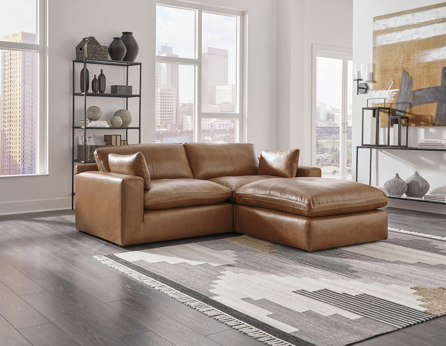 Emilia Caramel Leather 3-Piece Sectional with Ottoman - SET | 3090164 | 3090165 | 3090108 - Luna Furniture - Dallas Store