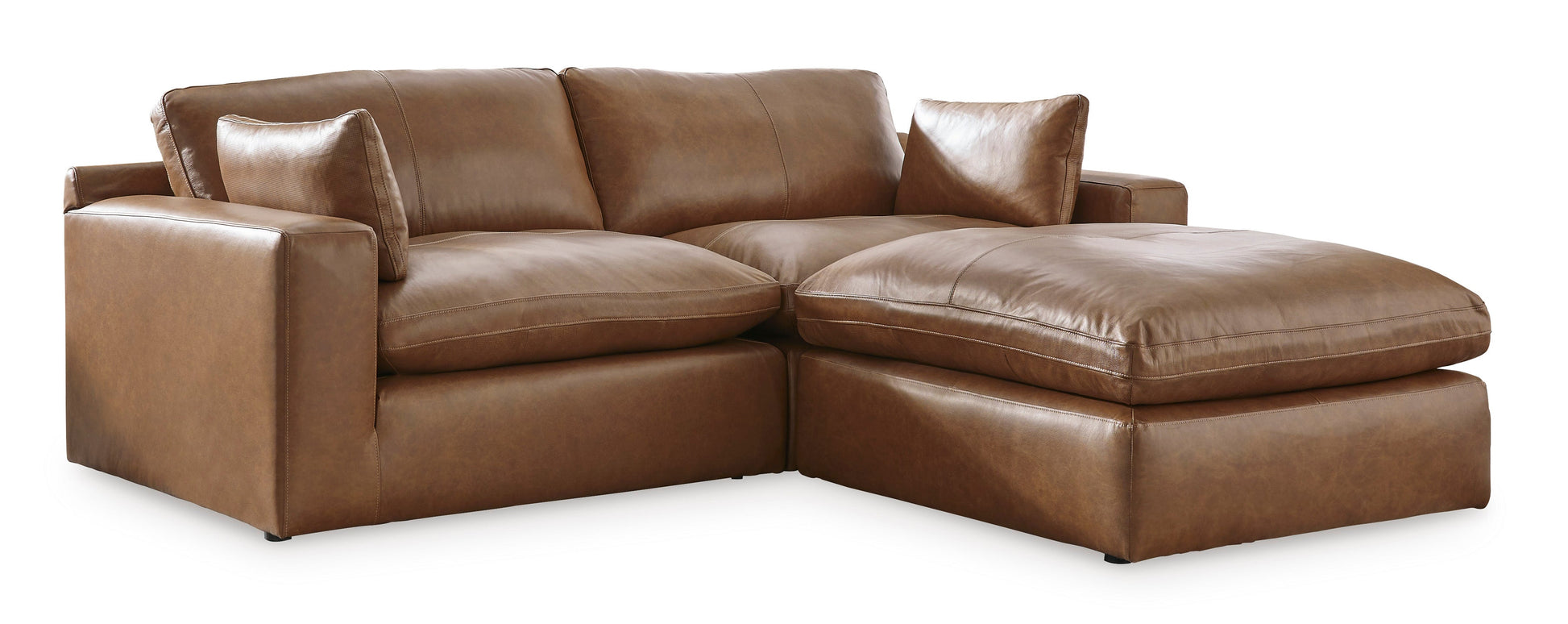 Emilia Caramel Leather 3-Piece Sectional with Ottoman - SET | 3090164 | 3090165 | 3090108 - Luna Furniture - Dallas Store