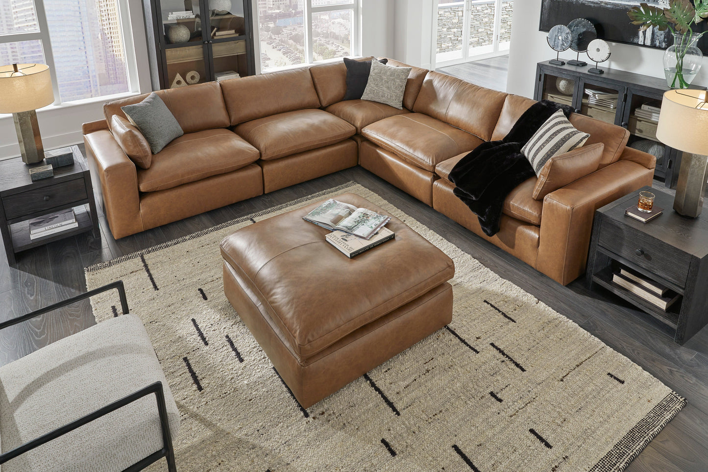 Emilia Caramel Leather 5-Piece Sectional - SET | 3090164 | 3090165 | 3090177 | 3090146 | 3090146 - Luna Furniture - Dallas Store