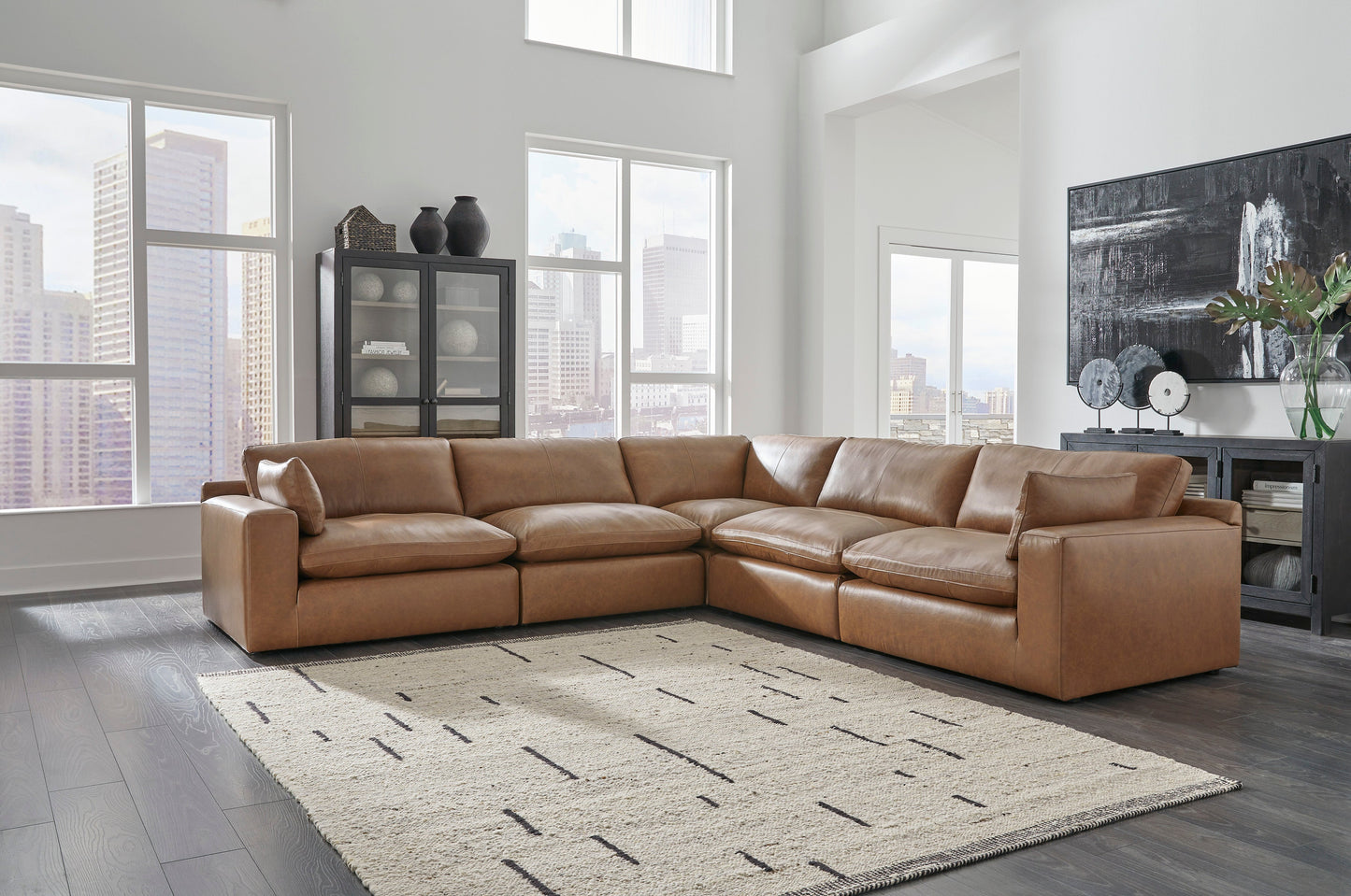 Emilia Caramel Leather 5-Piece Sectional - SET | 3090164 | 3090165 | 3090177 | 3090146 | 3090146 - Luna Furniture - Dallas Store
