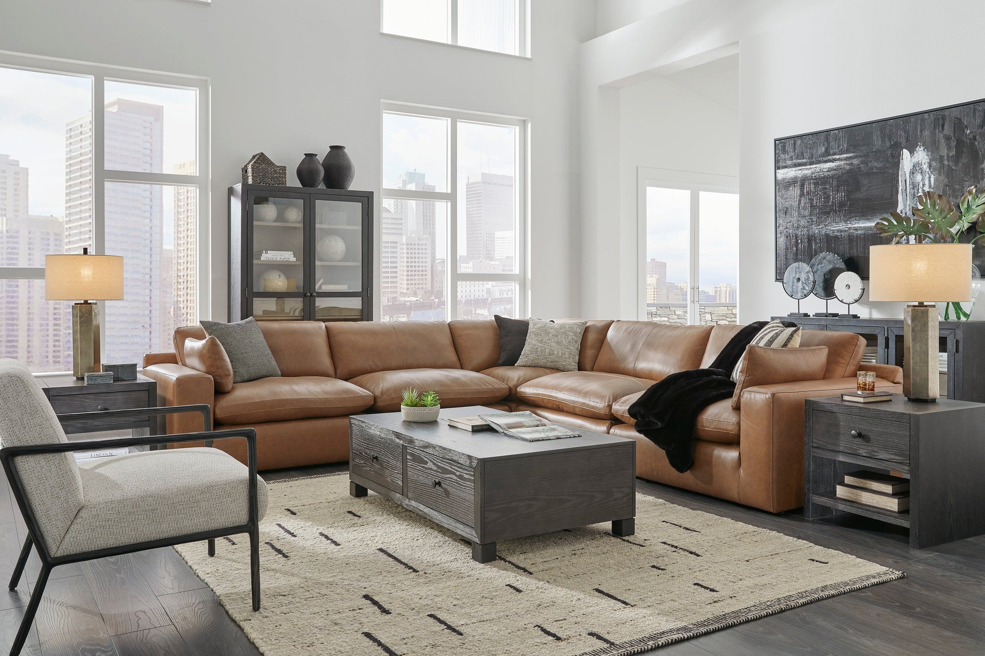 Emilia Caramel Leather 5-Piece Sectional - SET | 3090164 | 3090165 | 3090177 | 3090146 | 3090146 - Luna Furniture - Dallas Store