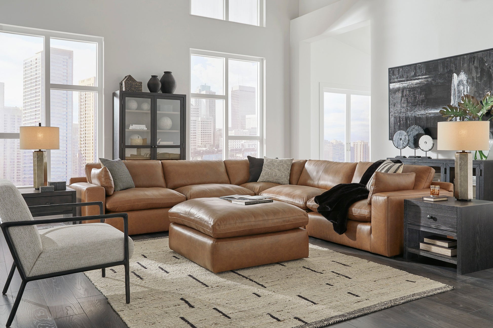 Emilia Caramel Leather 5-Piece Sectional - SET | 3090164 | 3090165 | 3090177 | 3090146 | 3090146 - Luna Furniture - Dallas Store