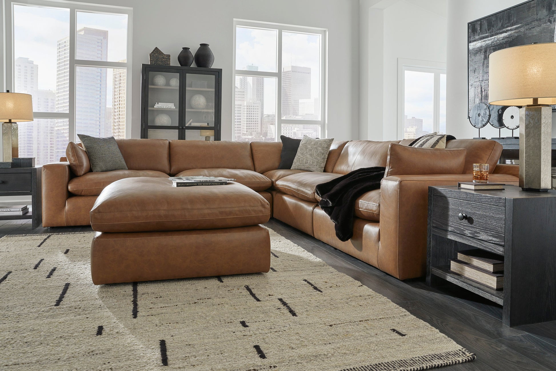 Emilia Caramel Leather 5-Piece Sectional - SET | 3090164 | 3090165 | 3090177 | 3090146 | 3090146 - Luna Furniture - Dallas Store