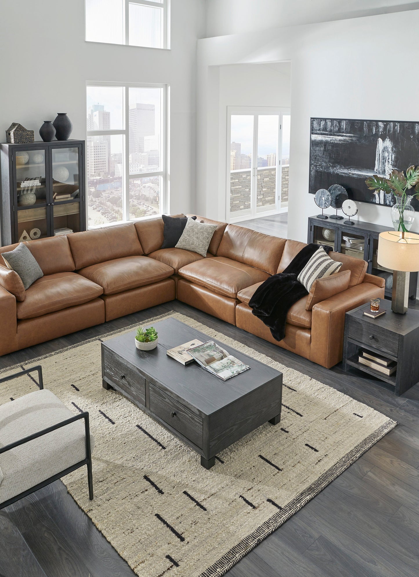Emilia Caramel Leather 6-Piece Sectional - SET | 3090164 | 3090165 | 3090177 | 3090146 | 3090146 | 3090146 - Luna Furniture - Dallas Store