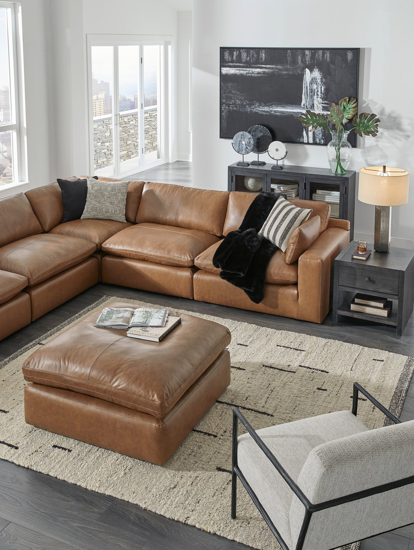 Emilia Caramel Leather 7-Piece Sectional - SET | 3090164 | 3090165 | 3090177 | 3090146 | 3090146 | 3090146 | 3090146 - Luna Furniture - Dallas Store