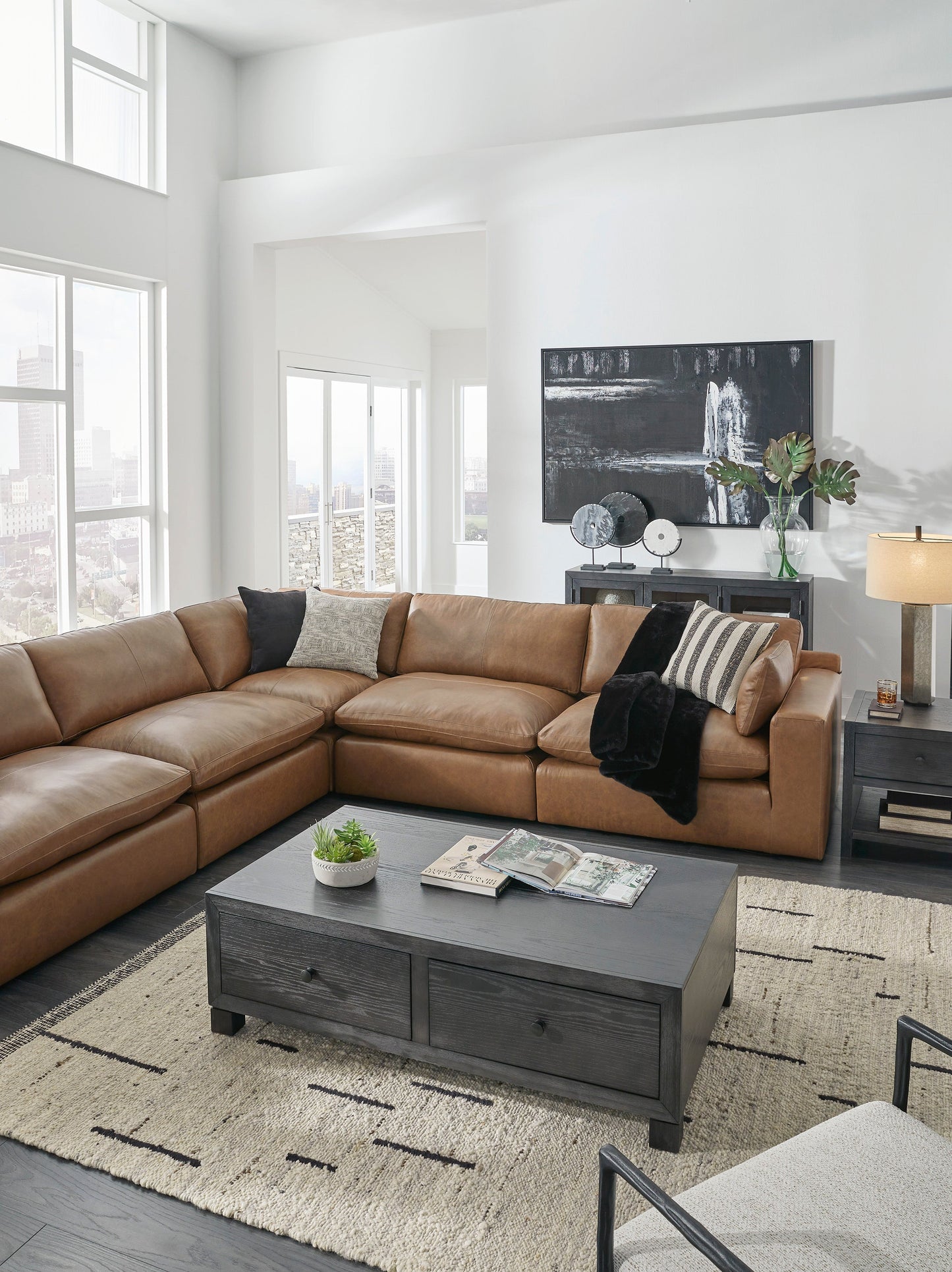 Emilia Caramel Leather 7-Piece Sectional - SET | 3090164 | 3090165 | 3090177 | 3090146 | 3090146 | 3090146 | 3090146 - Luna Furniture - Dallas Store