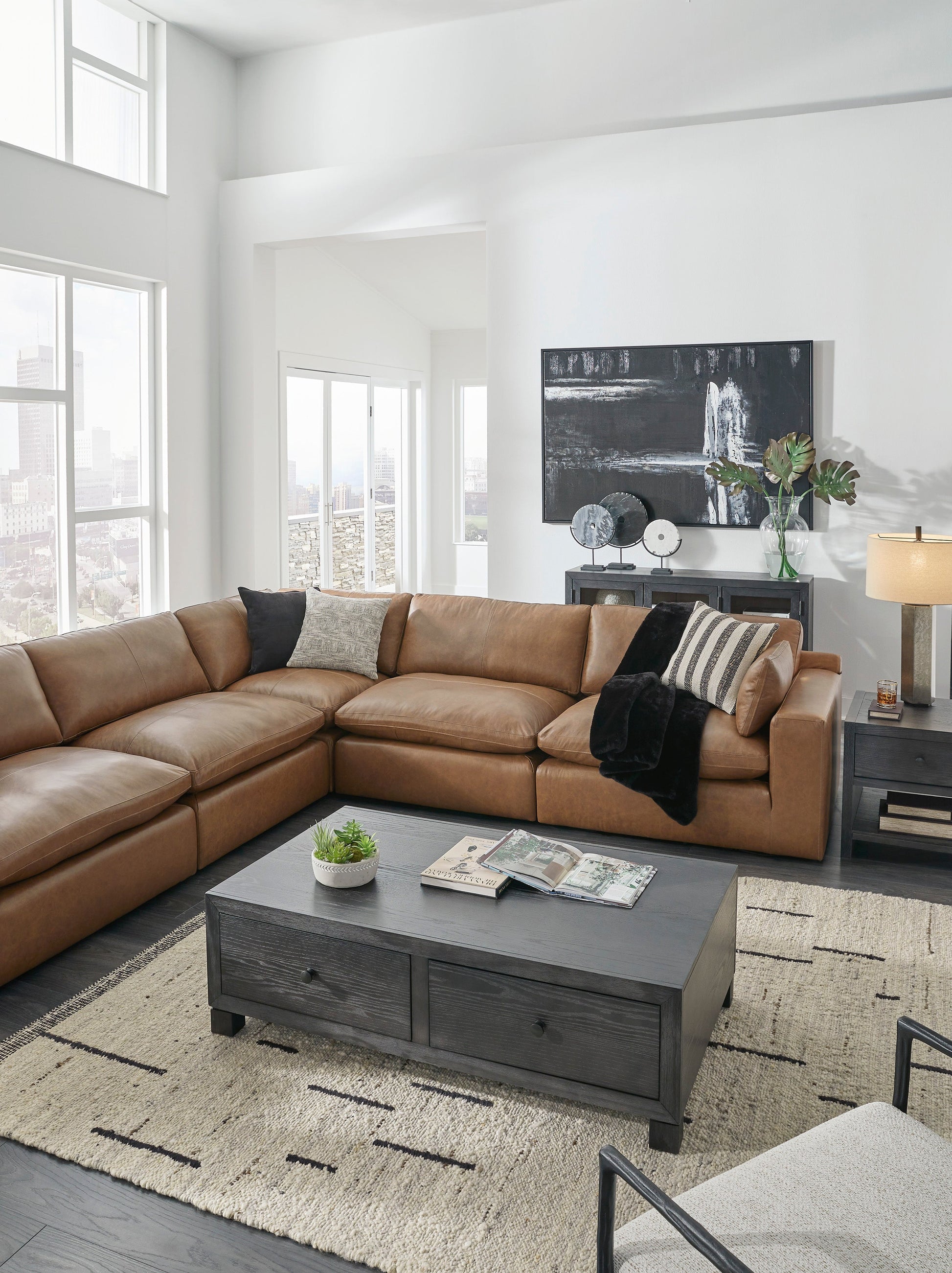 Emilia Caramel Leather 7-Piece Sectional - SET | 3090164 | 3090165 | 3090177 | 3090146 | 3090146 | 3090146 | 3090146 - Luna Furniture - Dallas Store