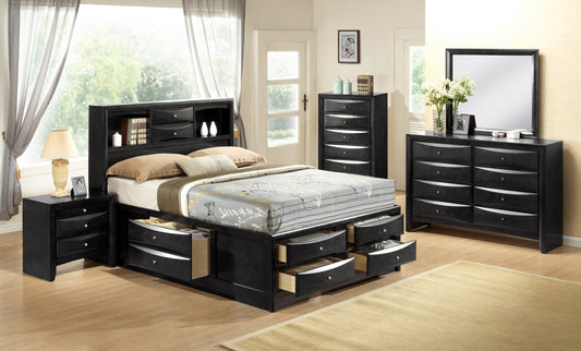 Emily Black Storage Platform Bedroom Set - SET | B4285-K-HBFB | B4285-K-DRW-L | B4285-K-DRW-R | B4285-K-RAIL | B4280-1 | B4280-11 | B4280-2 - Luna Furniture - Dallas Store