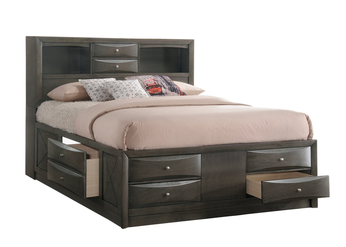 Emily Gray King Storage Platform Bed - SET | B4275-K-HBFB | B4275-K-DRW-L | B4275-K-DRW-R | B4275-K-RAIL - Luna Furniture - Dallas Store