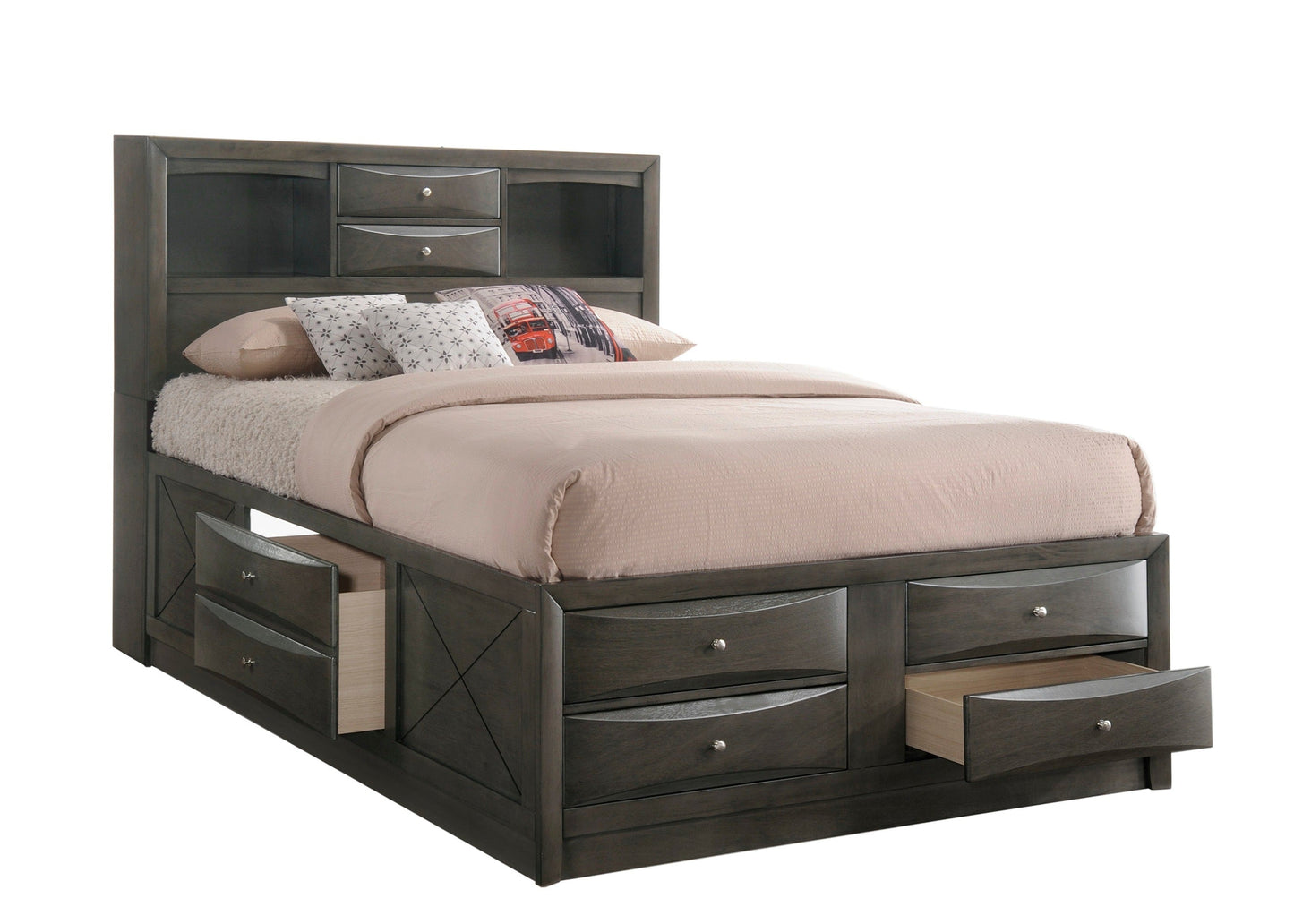 Emily Gray Queen Storage Platform Bed - SET | B4275-Q-HBFB | B4275-Q-DRW-L | B4275-Q-DRW-R | B4275-Q-RAIL - Luna Furniture - Dallas Store