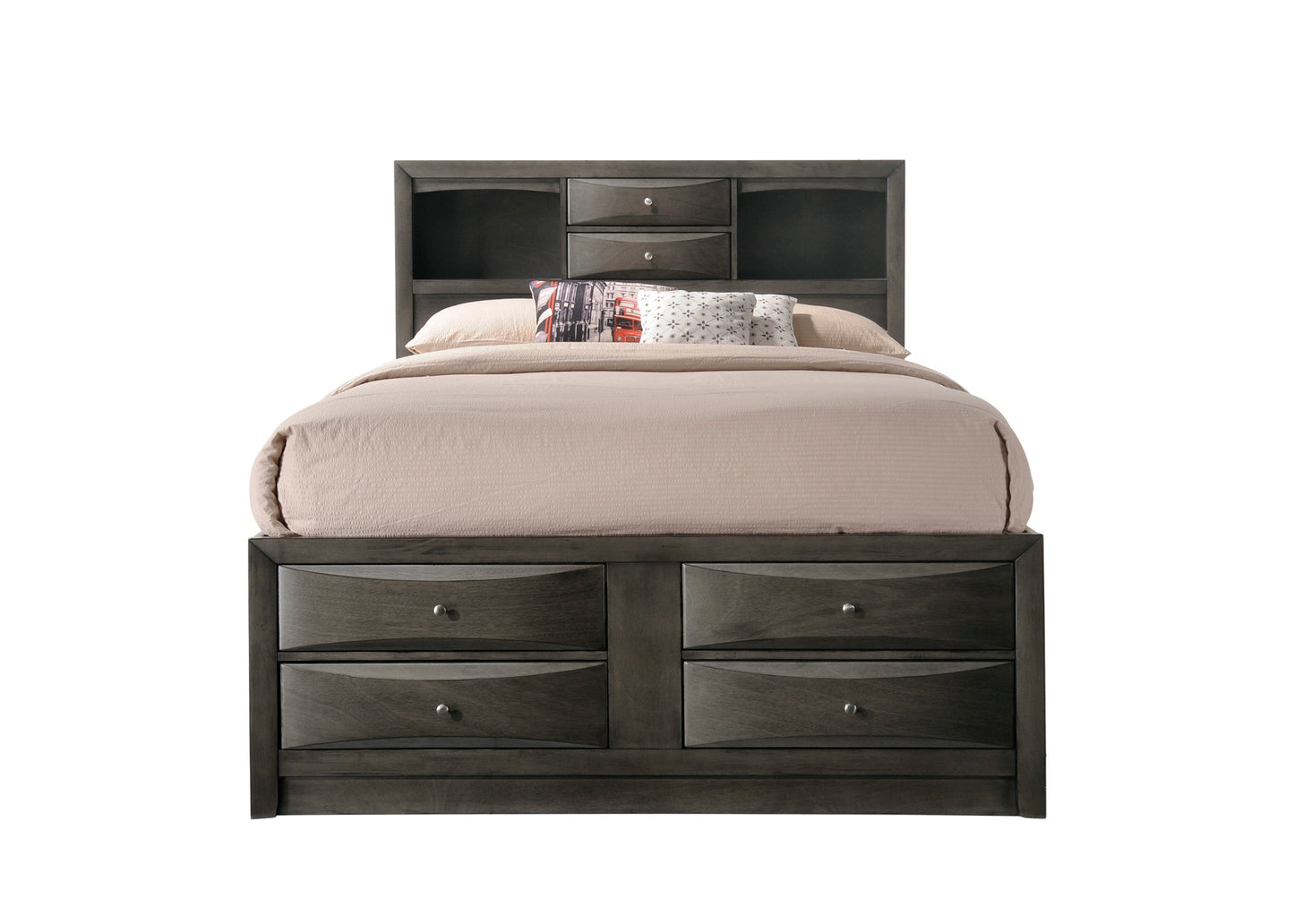 Emily Gray Queen Storage Platform Bed - SET | B4275-Q-HBFB | B4275-Q-DRW-L | B4275-Q-DRW-R | B4275-Q-RAIL - Luna Furniture - Dallas Store