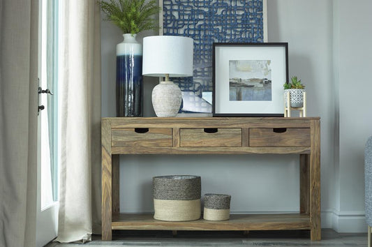 Esther Natural Sheesham 3-Drawer Storage Console Table - 952853 - Luna Furniture - Dallas Store