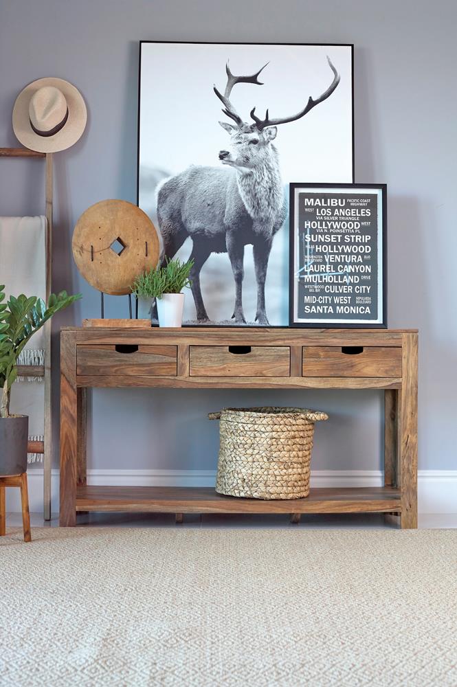 Esther Natural Sheesham 3-Drawer Storage Console Table - 952853 - Luna Furniture - Dallas Store