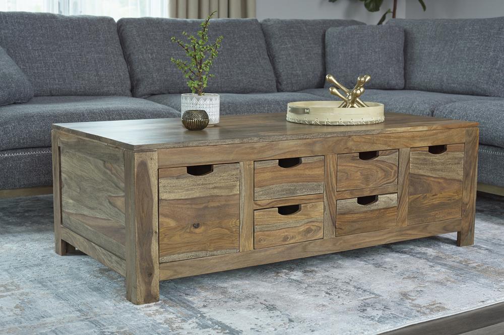 Esther Natural Sheesham 6-Drawer Storage Coffee Table - 723888 - Luna Furniture - Dallas Store
