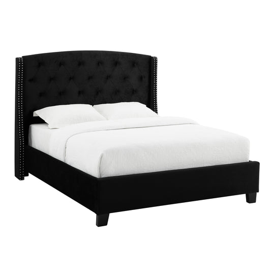 Eva Black Velvet King Upholstered Bed - SET | 5111BK-K-HBFB | 5111BK-KQ-RAIL - Luna Furniture - Dallas Store