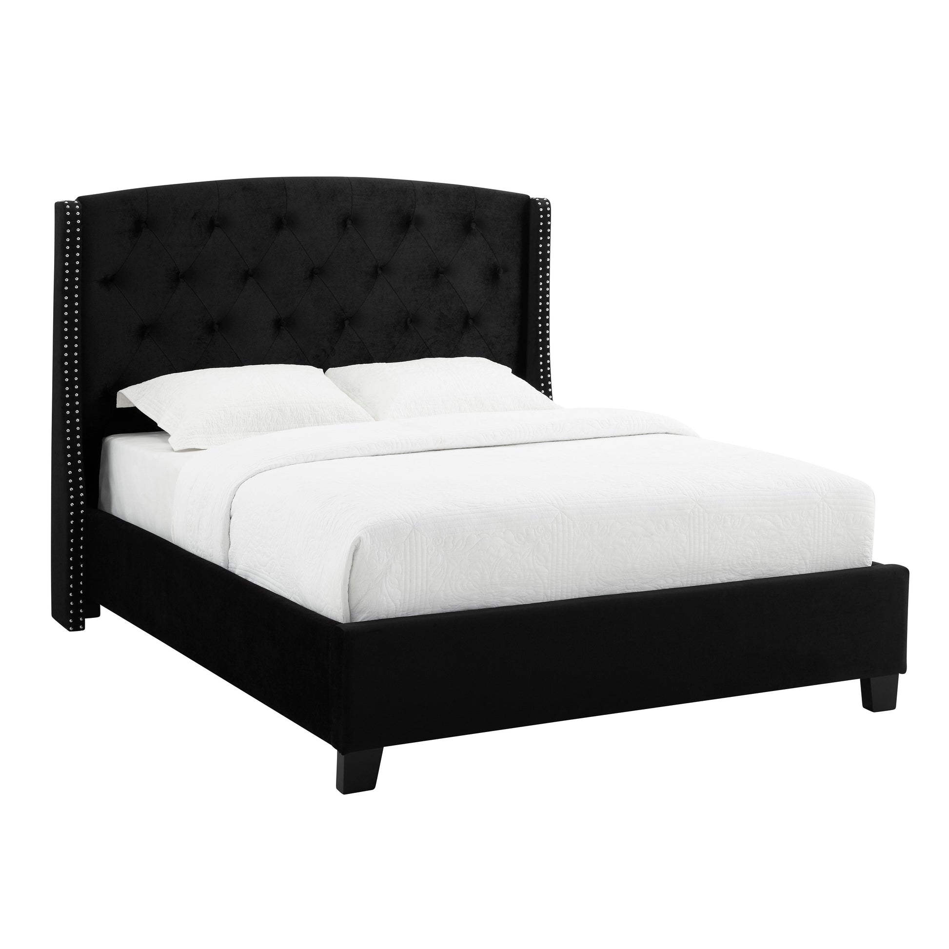 Eva Black Velvet Queen Upholstered Bed - SET | 5111BK-Q-HBFB | 5111BK-KQ-RAIL - Luna Furniture - Dallas Store