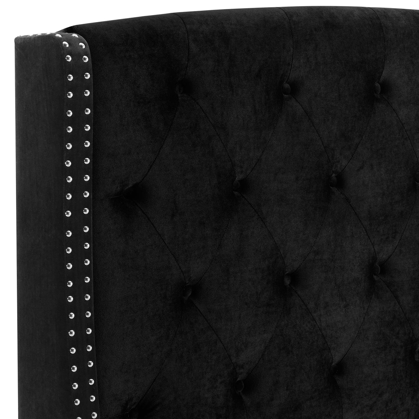 Eva Black Velvet Queen Upholstered Bed - SET | 5111BK-Q-HBFB | 5111BK-KQ-RAIL - Luna Furniture - Dallas Store