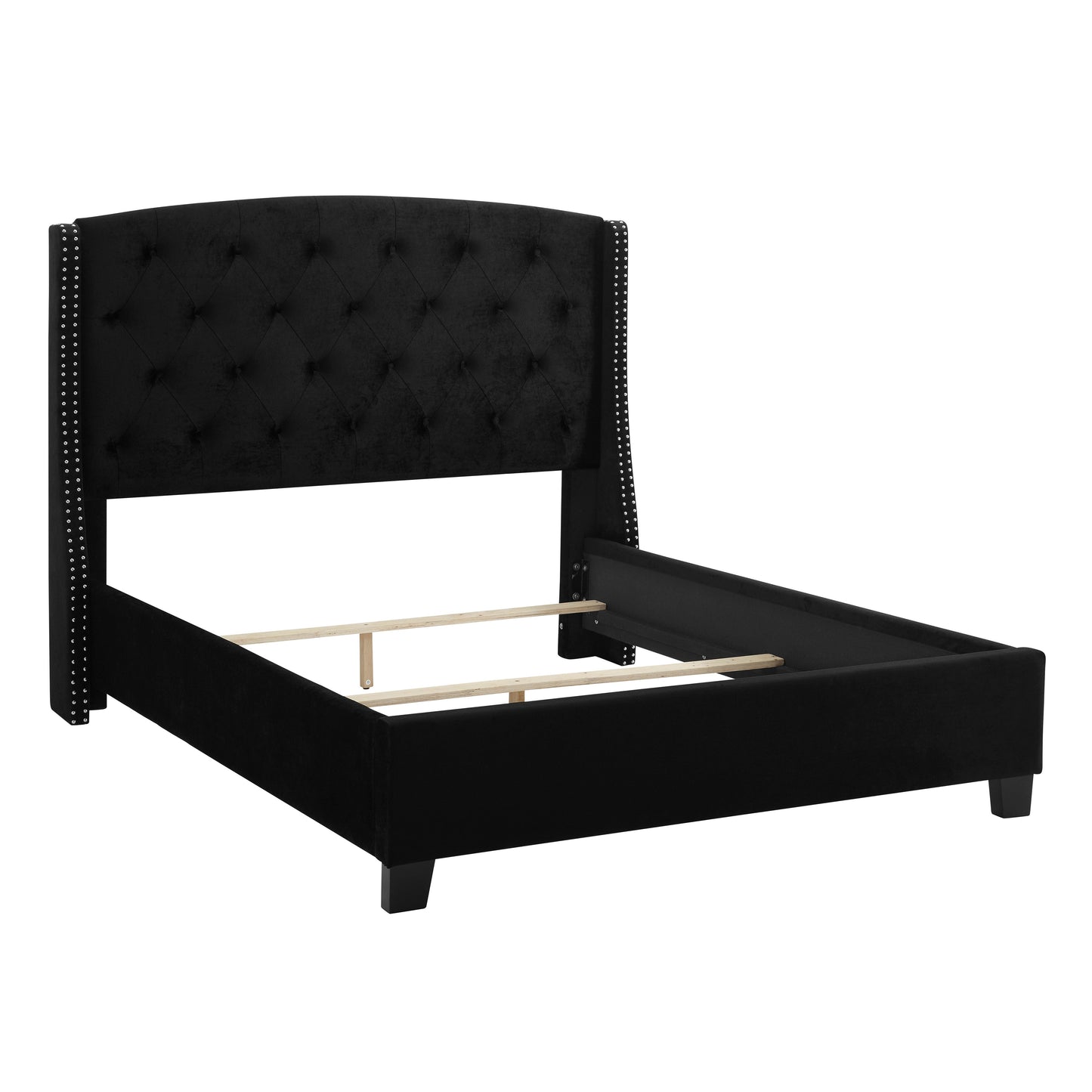 Eva Black Velvet Queen Upholstered Bed - SET | 5111BK-Q-HBFB | 5111BK-KQ-RAIL - Luna Furniture - Dallas Store