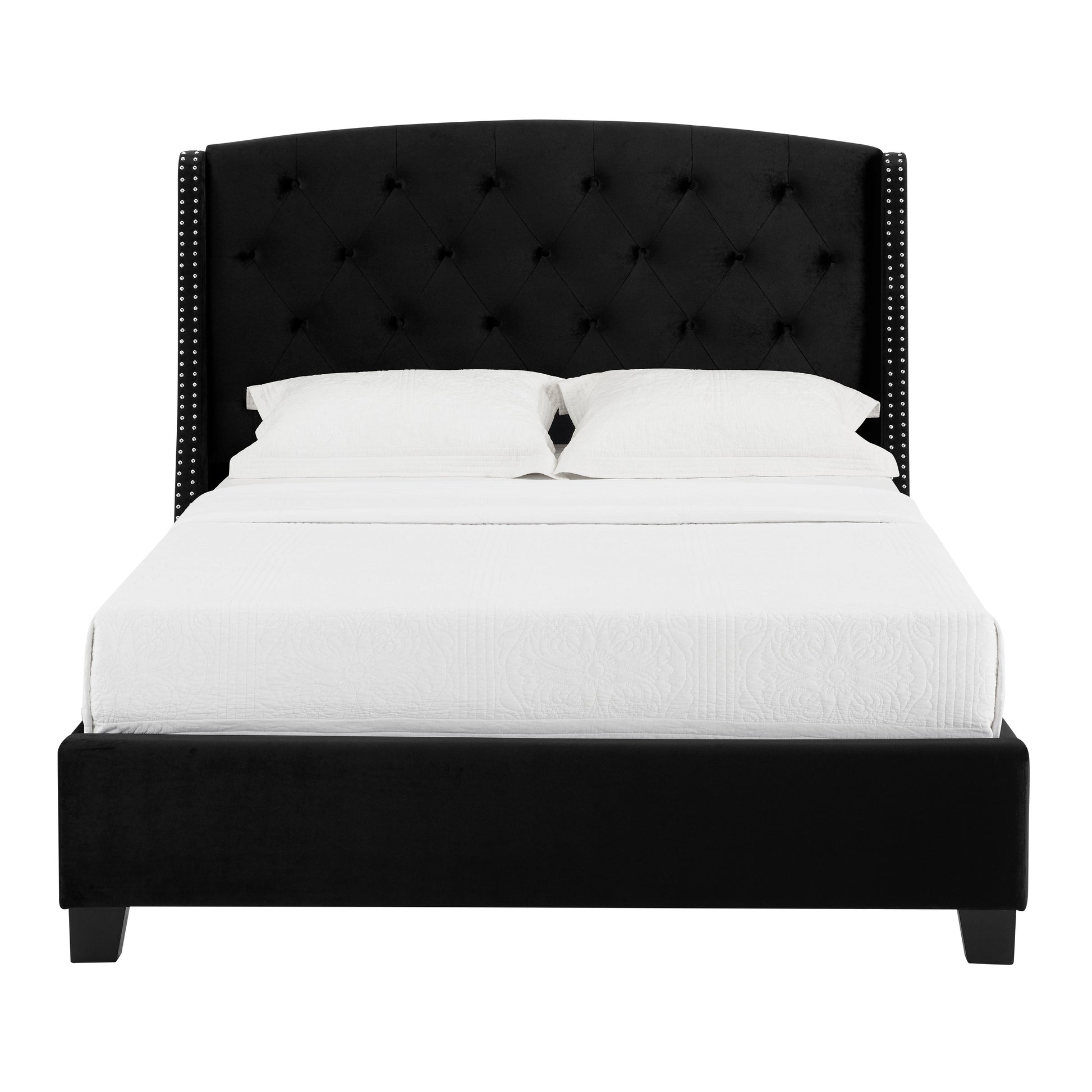 Eva Black Velvet Queen Upholstered Bed - SET | 5111BK-Q-HBFB | 5111BK-KQ-RAIL - Luna Furniture - Dallas Store