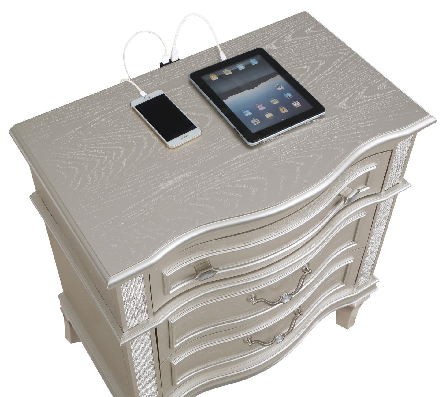 Evangeline 3-Drawer Nightstand Silver Oak - 223392 - Luna Furniture - Dallas Store