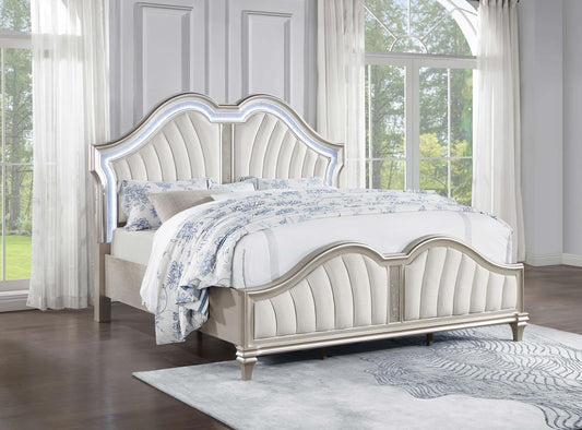 Evangeline Tufted Upholstered Platform California King Bed Ivory/Silver Oak - 223391KW - Luna Furniture - Dallas Store