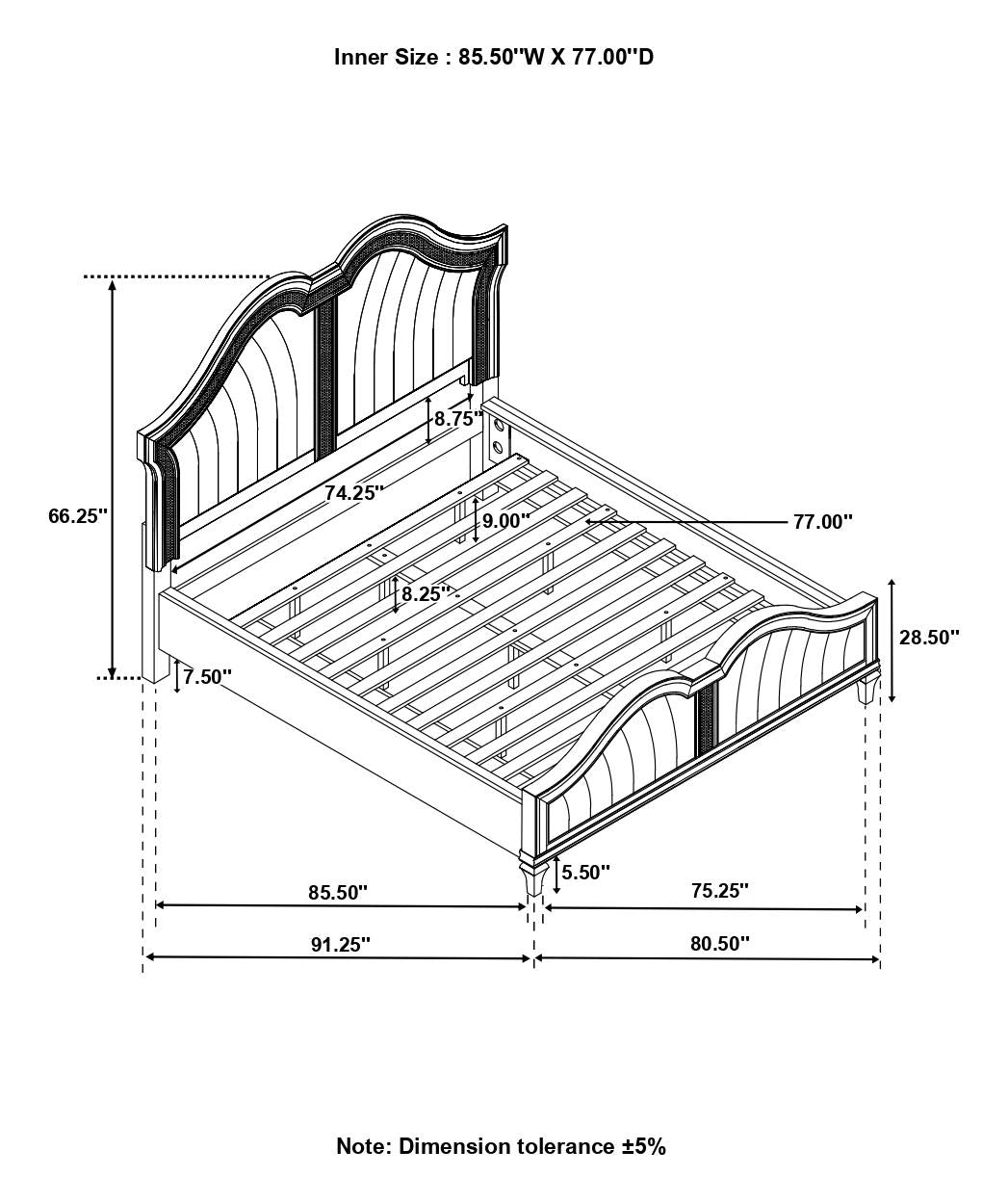 Evangeline Tufted Upholstered Platform California King Bed Ivory/Silver Oak - 223391KW - Luna Furniture - Dallas Store