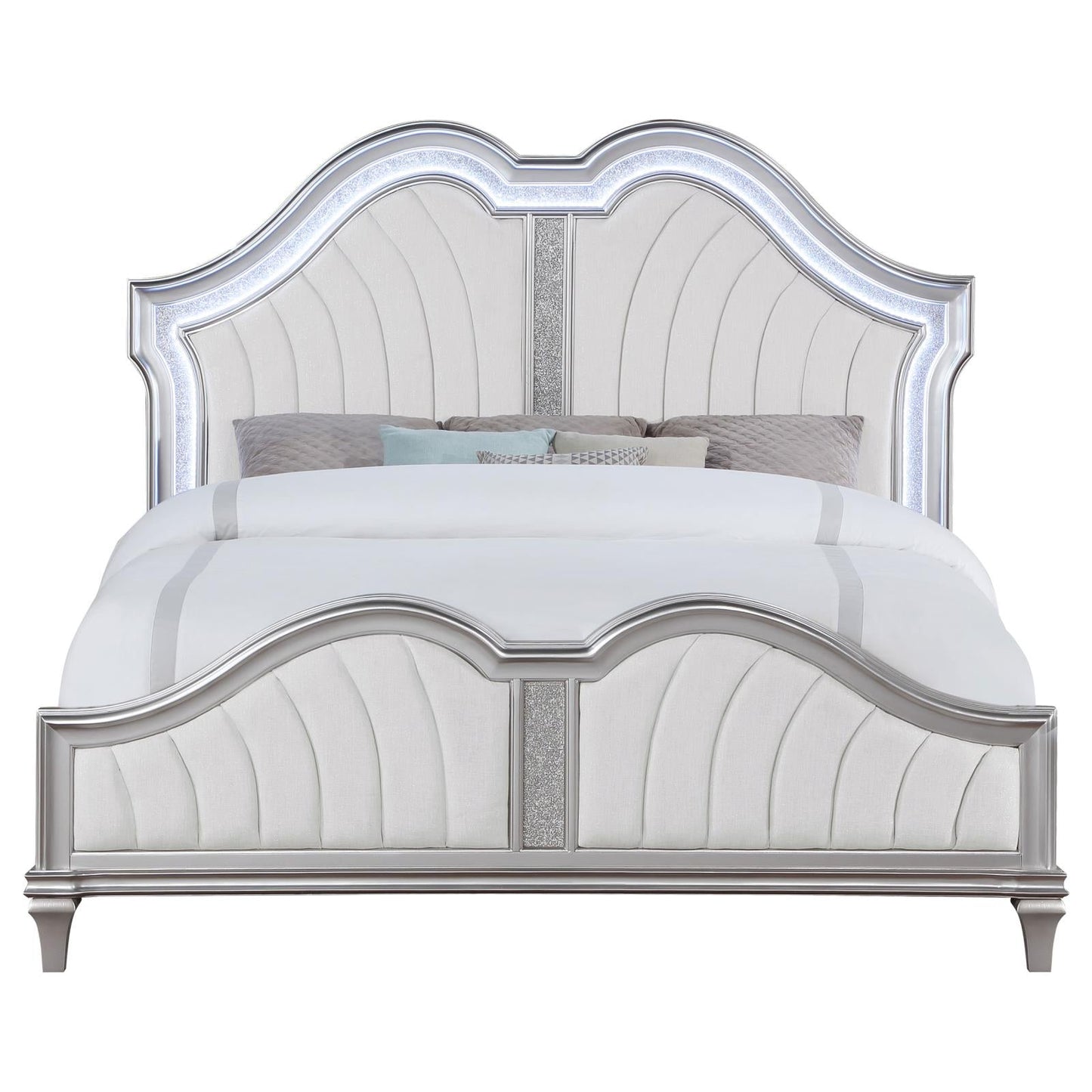 Evangeline Tufted Upholstered Platform Eastern King Bed Ivory/Silver Oak - 223391KE - Luna Furniture - Dallas Store