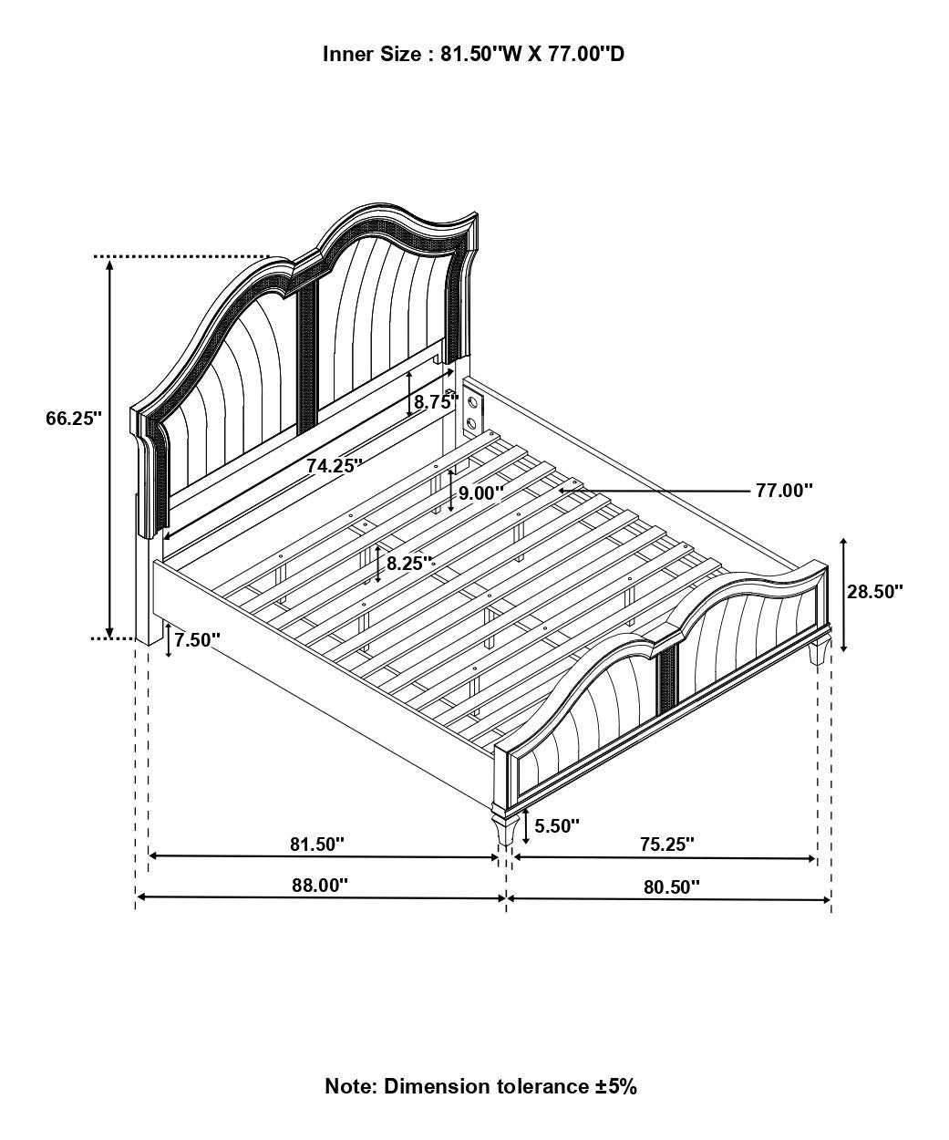 Evangeline Tufted Upholstered Platform Eastern King Bed Ivory/Silver Oak - 223391KE - Luna Furniture - Dallas Store