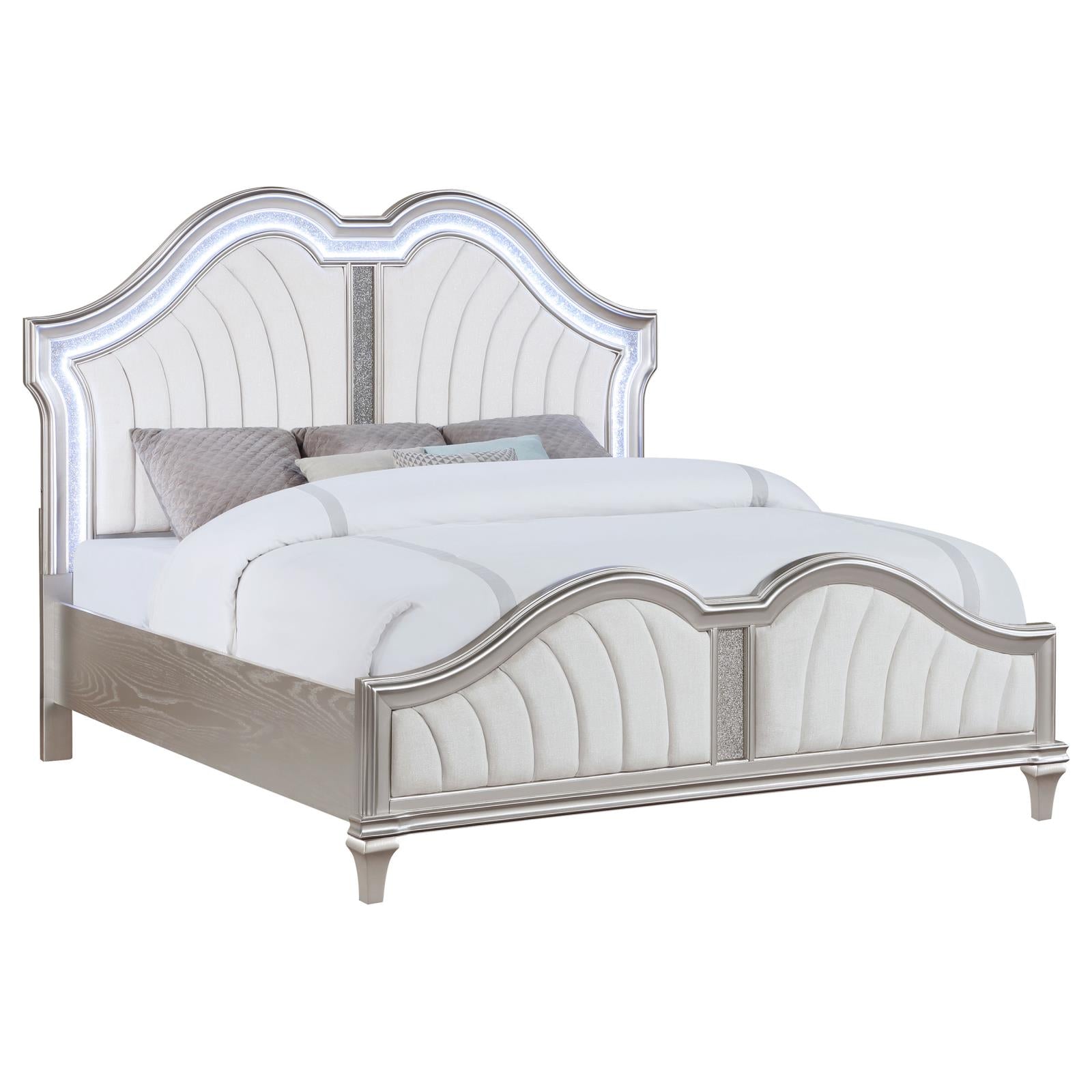 Evangeline Tufted Upholstered Platform Queen Bed Ivory/Silver Oak - 223391Q - Luna Furniture - Dallas Store