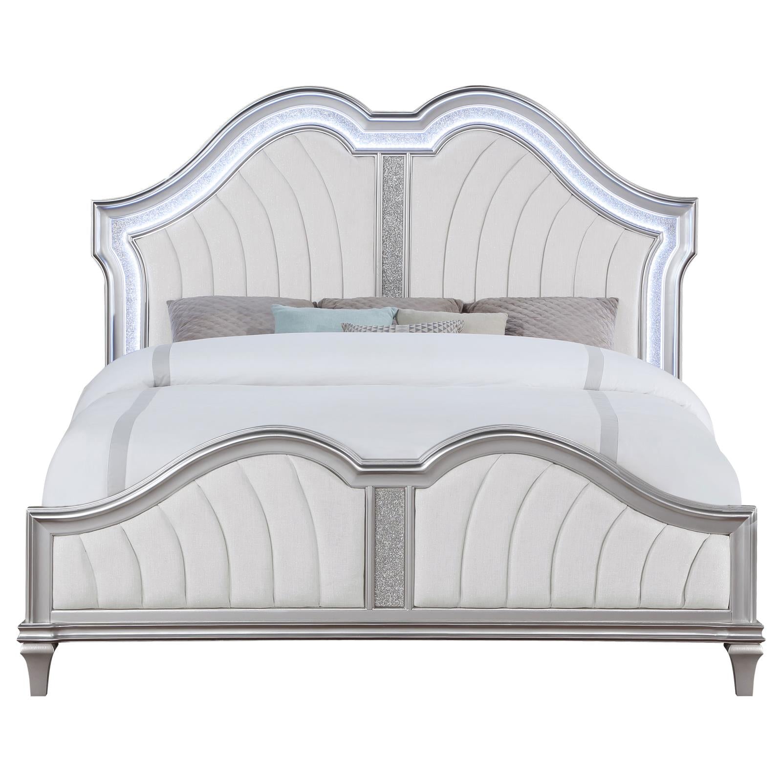 Evangeline Tufted Upholstered Platform Queen Bed Ivory/Silver Oak - 223391Q - Luna Furniture - Dallas Store