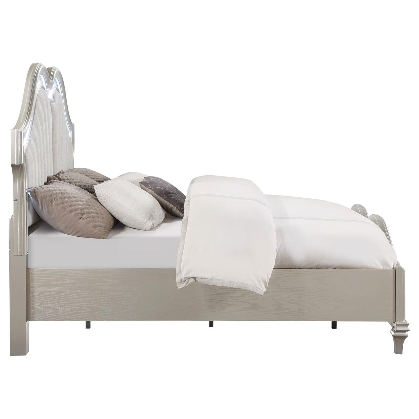 Evangeline Tufted Upholstered Platform Queen Bed Ivory/Silver Oak - 223391Q - Luna Furniture - Dallas Store