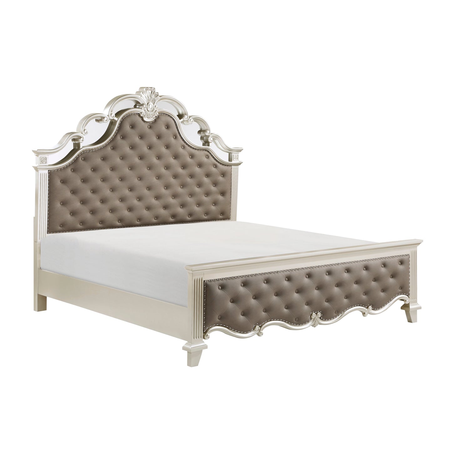 Ever Champagne King Mirrored Upholstered Panel Bed - SET | 1429K-1 | 1429K-2 | 1429-3 - Luna Furniture - Dallas Store