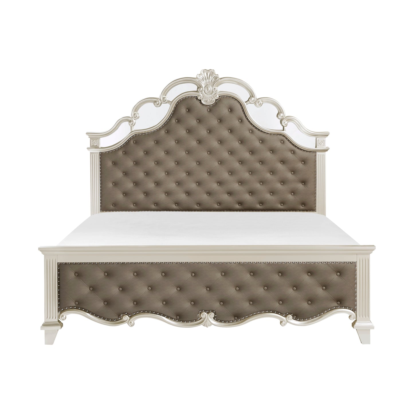Ever Champagne King Mirrored Upholstered Panel Bed - SET | 1429K-1 | 1429K-2 | 1429-3 - Luna Furniture - Dallas Store