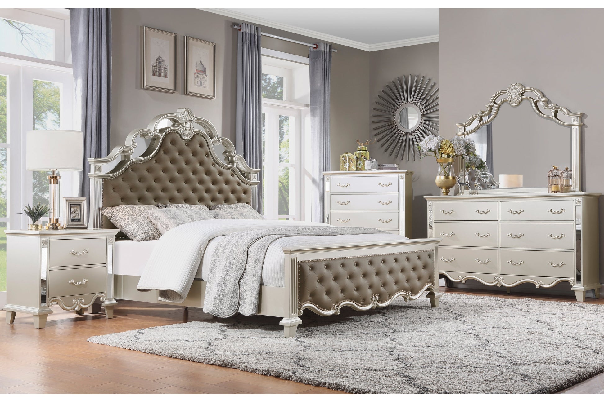 Ever Champagne Mirrored Nightstand - 1429-4 - Luna Furniture - Dallas Store