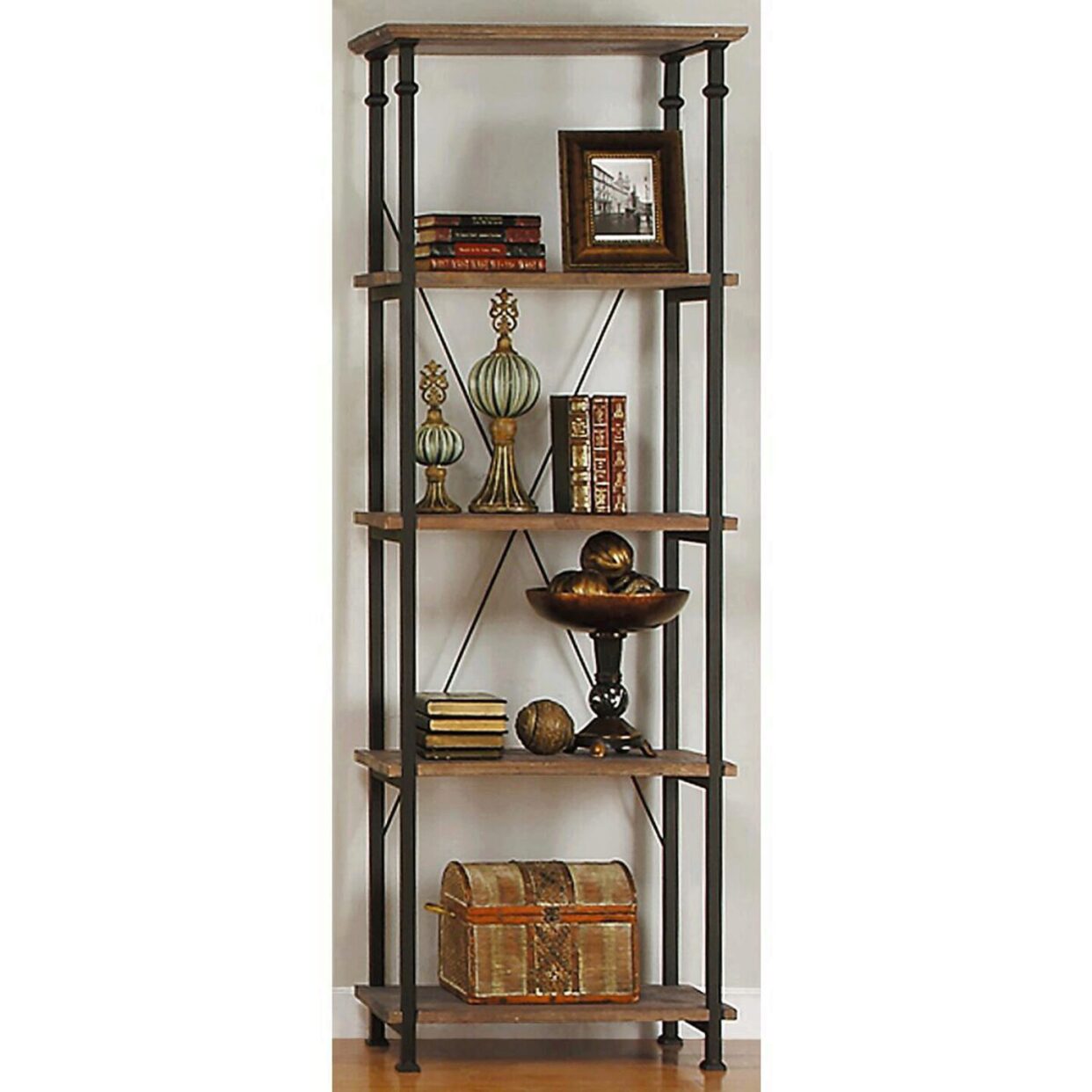 Factory Rustic Poplar & Metal Bookcase - 3228-12 - Luna Furniture - Dallas Store