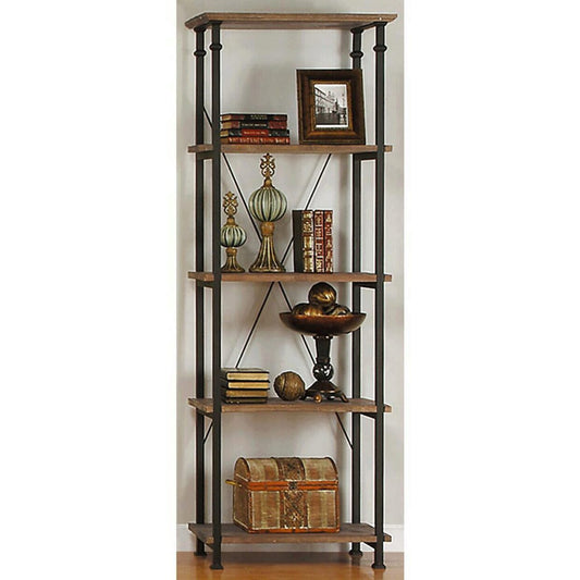 Factory Rustic Poplar & Metal Bookcase - 3228-12 - Luna Furniture - Dallas Store