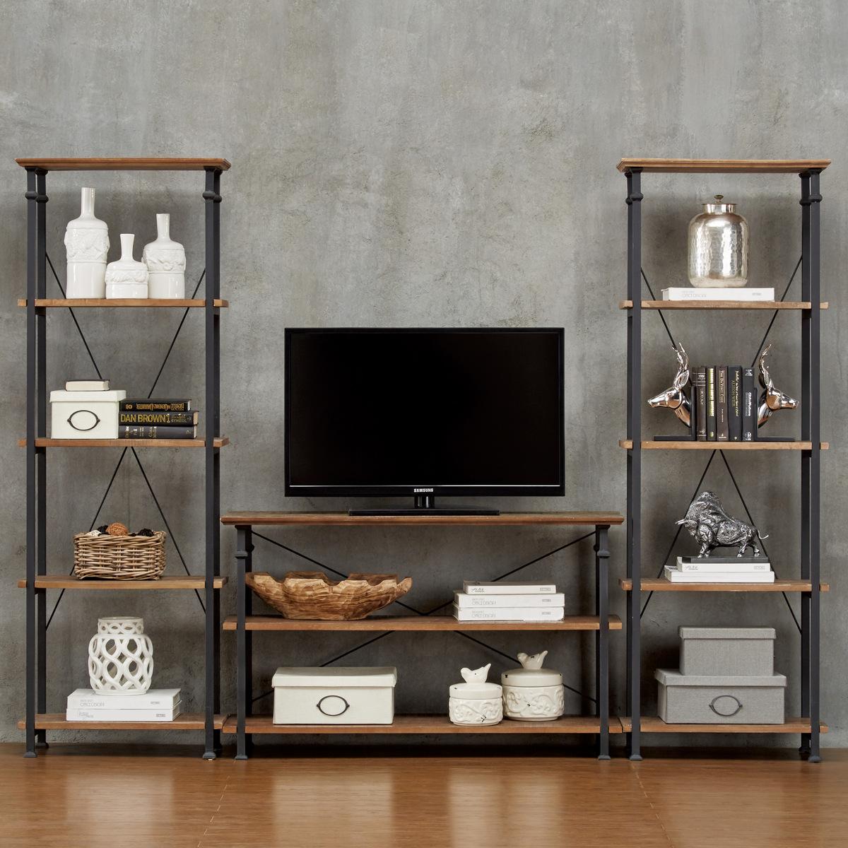 Factory Rustic Poplar & Metal Bookcase - 3228-12 - Luna Furniture - Dallas Store