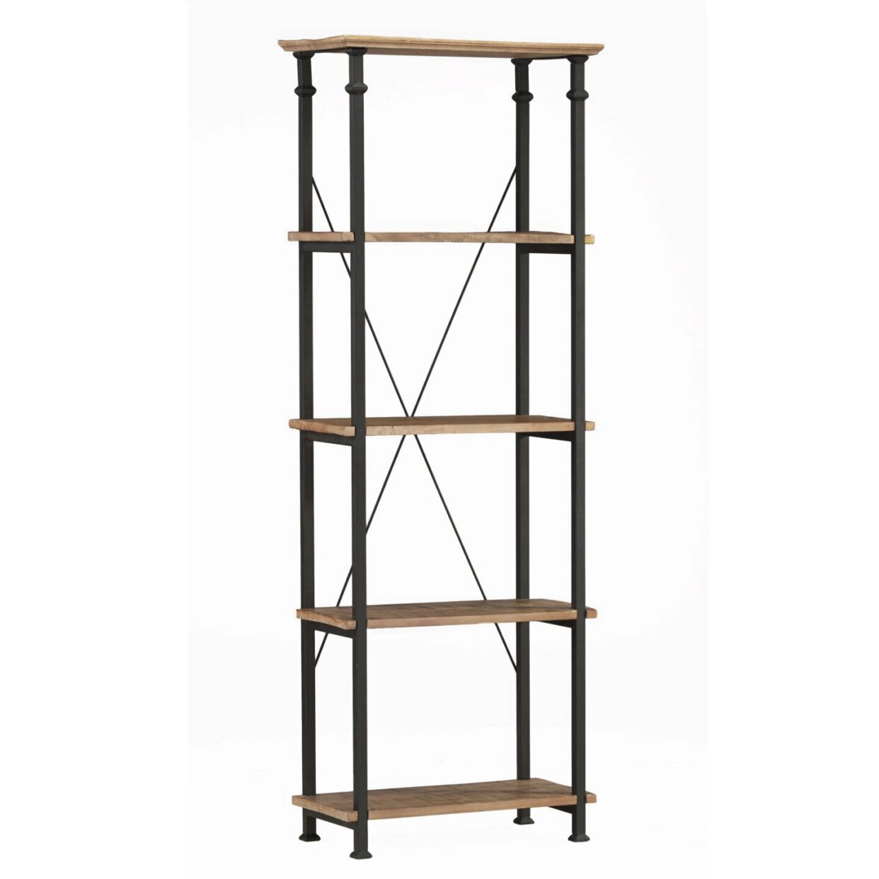 Factory Rustic Poplar & Metal Bookcase - 3228-12 - Luna Furniture - Dallas Store