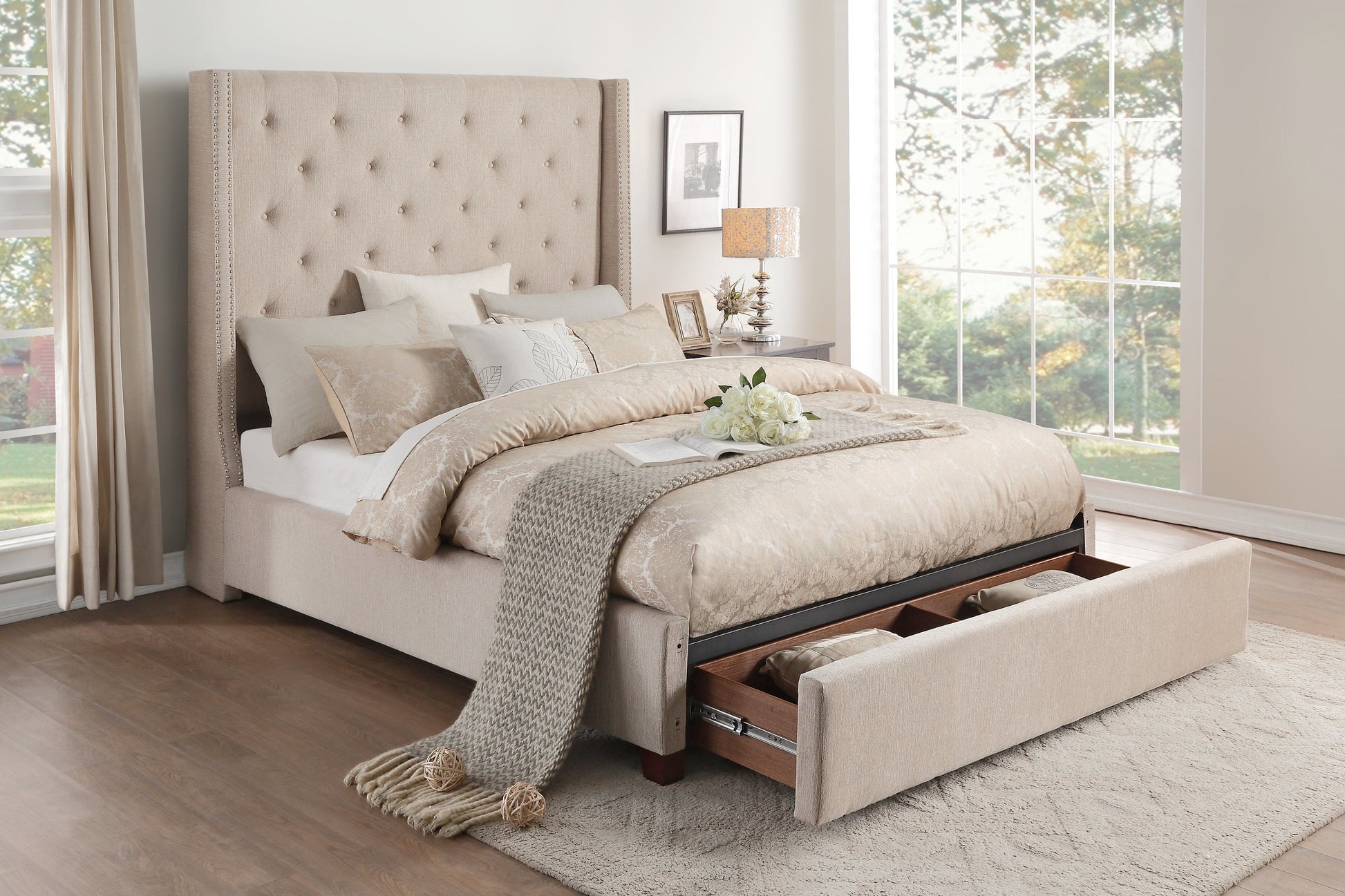 Fairborn Beige Full Upholstered Storage Platform Bed - SET | 5877FBE-1 | 5877FBE-3 | 5877F-2DW - Luna Furniture - Dallas Store