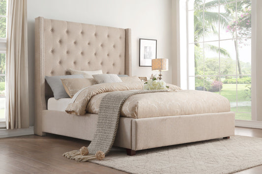 Fairborn Beige Queen Upholstered Platform Bed - SET | 5877BE-1 | 5877BE-3 - Luna Furniture - Dallas Store