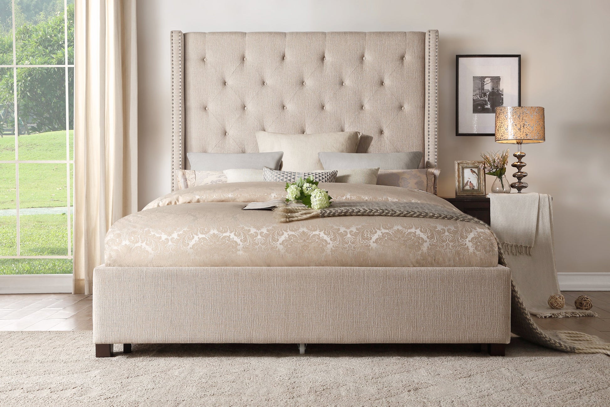 Fairborn Beige Queen Upholstered Platform Bed - SET | 5877BE-1 | 5877BE-3 - Luna Furniture - Dallas Store