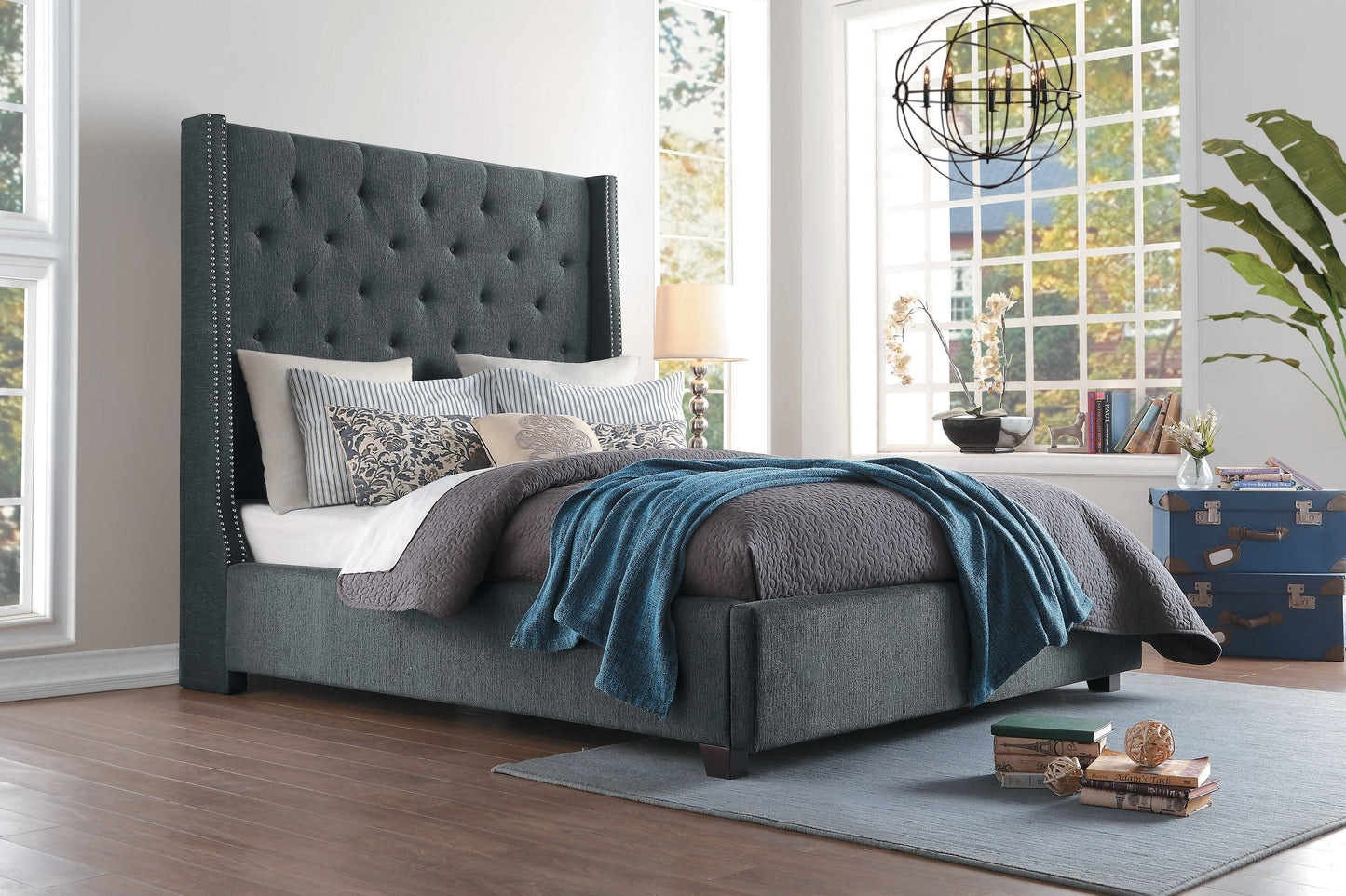 Fairborn Gray Full Upholstered Storage Platform Bed - SET | 5877FGY-1 | 5877FGY-3 | 5877F-2DW - Luna Furniture - Dallas Store