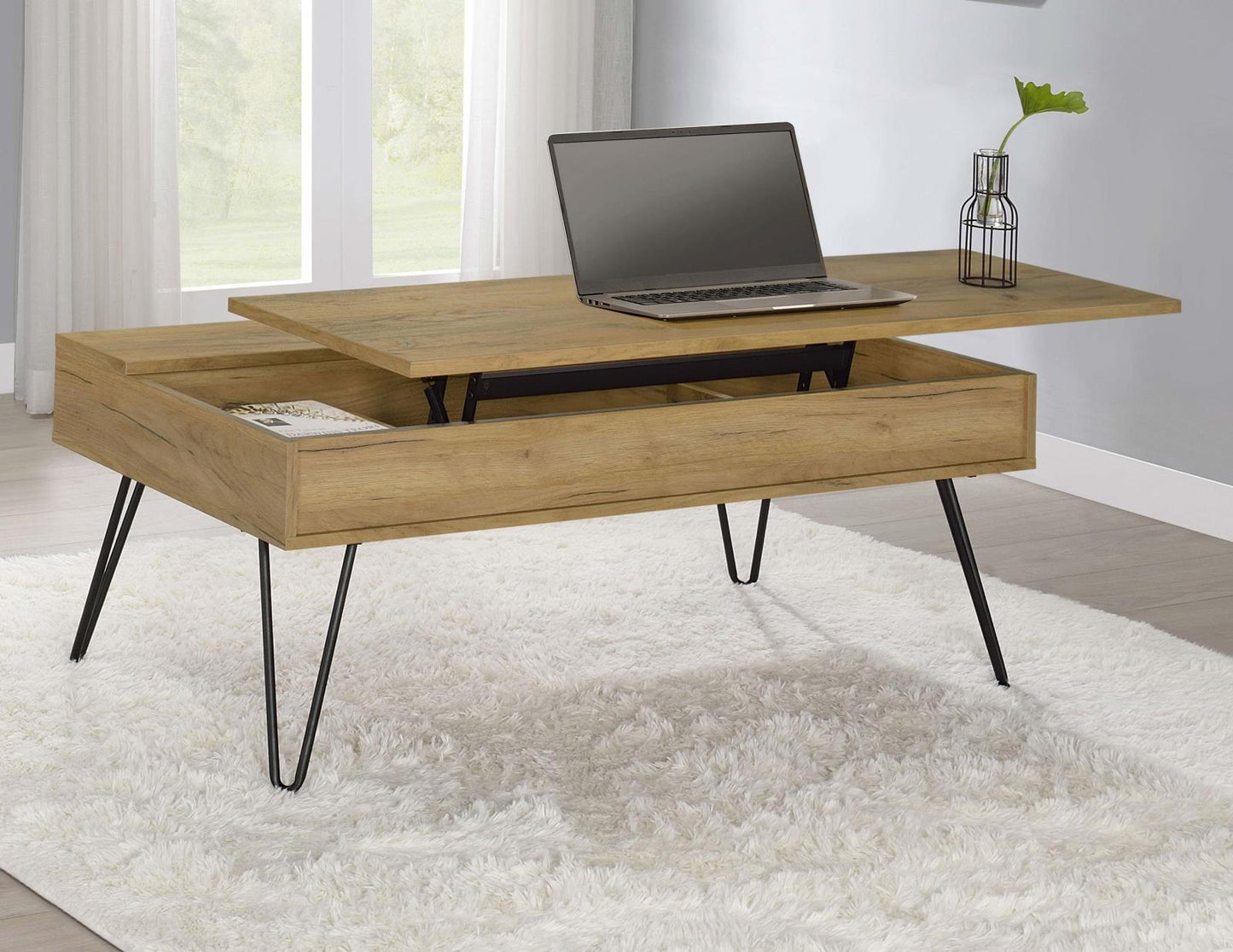 Fanning Golden Oak/Black Lift Top Storage Coffee Table - 723368 - Luna Furniture - Dallas Store