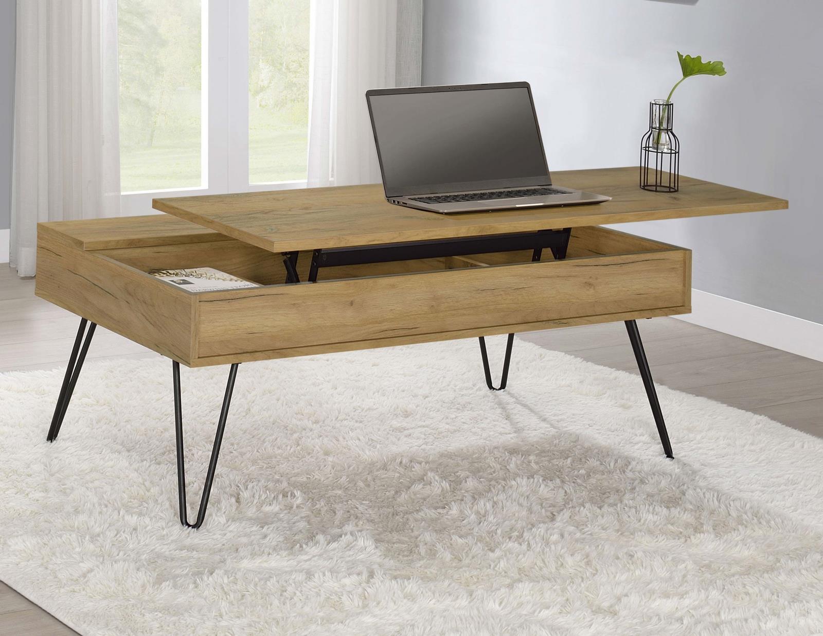 Fanning Golden Oak/Black Lift Top Storage Coffee Table - 723368 - Luna Furniture - Dallas Store