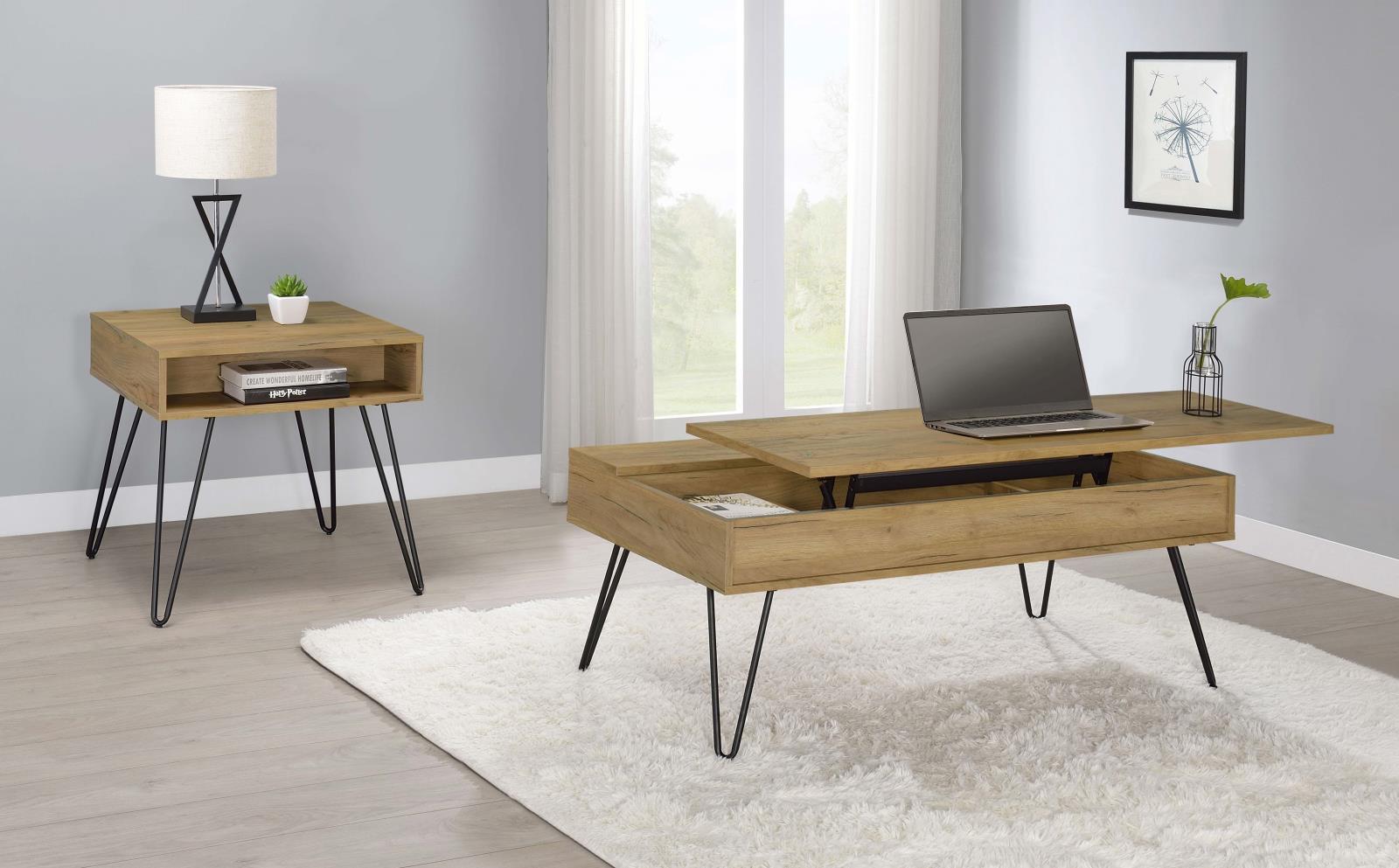 Fanning Golden Oak/Black Lift Top Storage Coffee Table - 723368 - Luna Furniture - Dallas Store