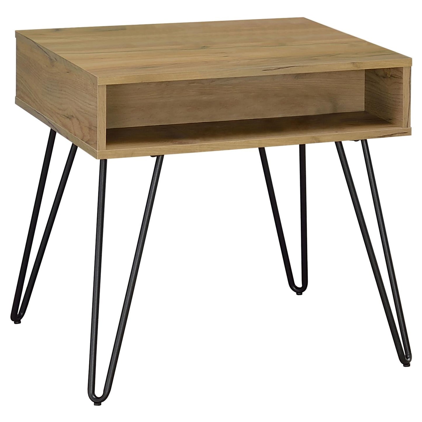 Fanning Square End Table with Open Compartment Golden Oak/Black - 723367 - Luna Furniture - Dallas Store