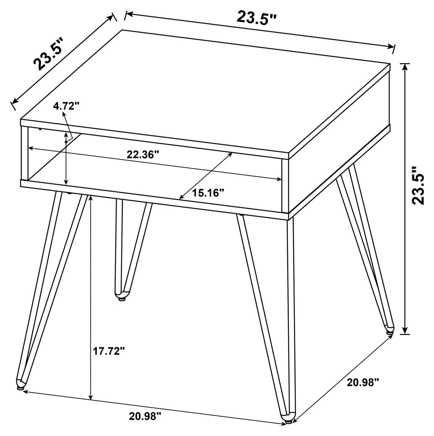 Fanning Square End Table with Open Compartment Golden Oak/Black - 723367 - Luna Furniture - Dallas Store