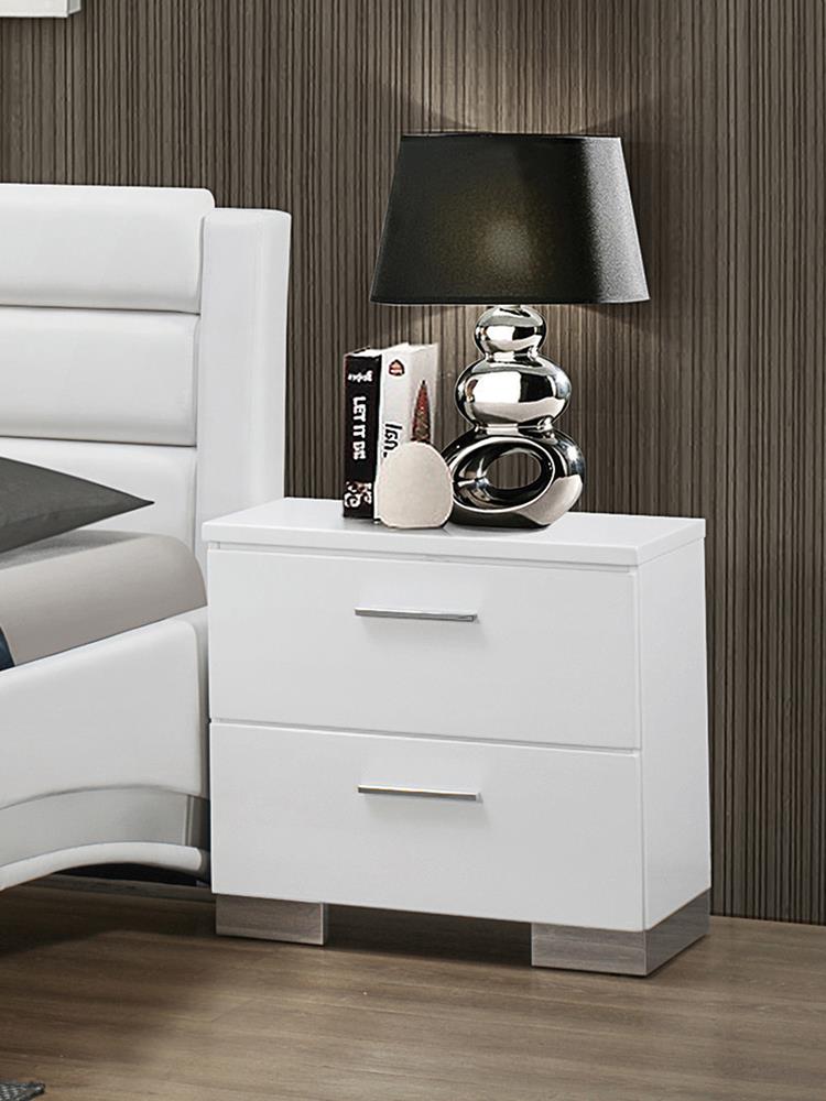 Felicity 2-Drawer Nightstand Glossy White - 203502 - Luna Furniture - Dallas Store